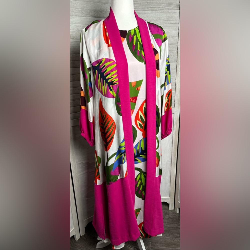 IC Collection Multi-Color Long Duster W/ Leaf Pattern